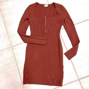 Abercrombie & Fitch-Long-Sleeve Half-Zip Mini Sweater Dress-Size: XSP Rusty.